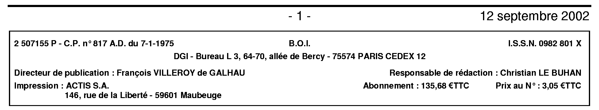 B O I N 155 Du 12 SEPTEMBRE 2002 Bofip Archives Impots Gouv Fr