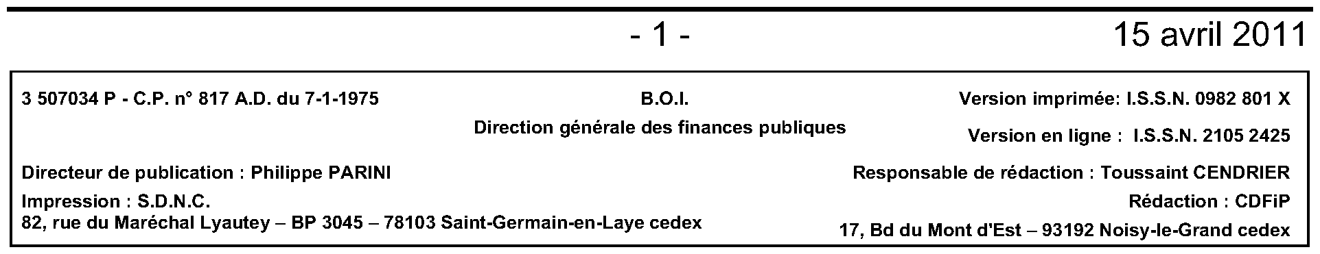 B.O.I. N° 34 DU 15 AVRIL 2011 | Bofip-archives.impots.gouv.fr