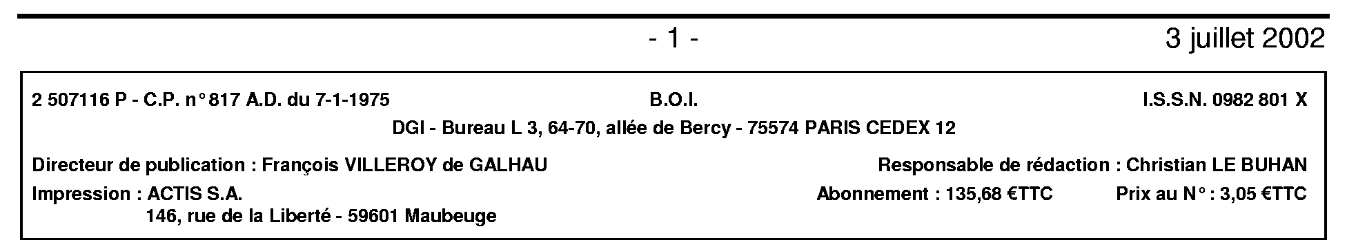 B.O.I. N° 116 Du 3 JUILLET 2002 | Bofip-archives.impots.gouv.fr