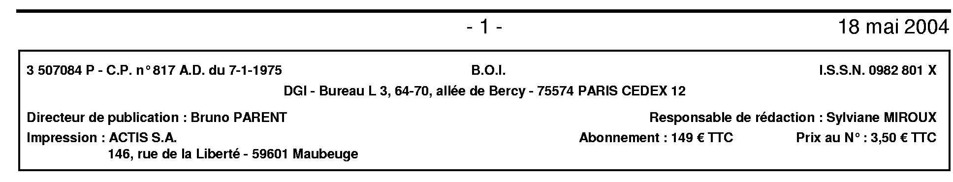 B.O.I. N° 84 Du 18 MAI 2004 | Bofip-archives.impots.gouv.fr