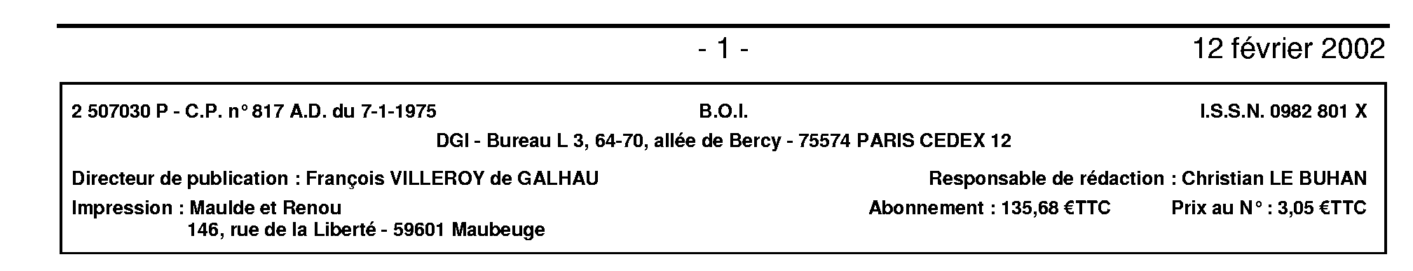 B.O.I. N° 30 Du 12 FEVRIER 2002 | Bofip-archives.impots.gouv.fr