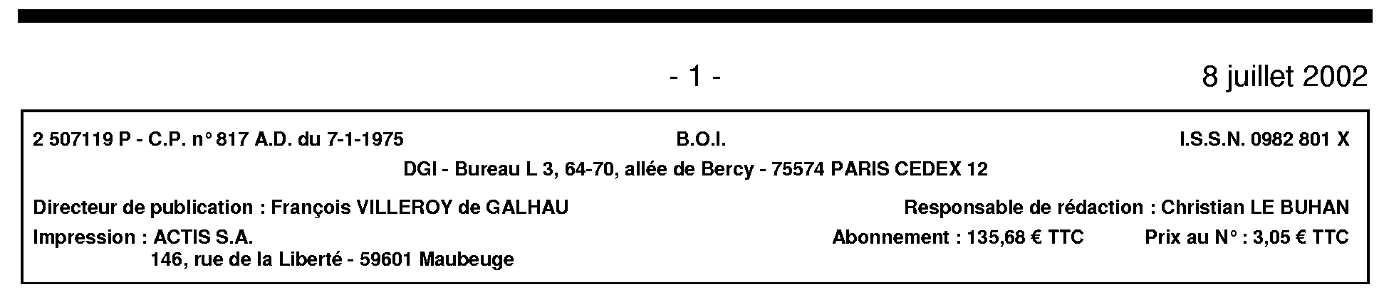 B.O.I. N° 119 Du 8 JUILLET 2002 | Bofip-archives.impots.gouv.fr